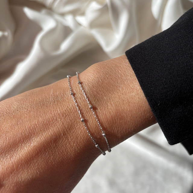 Armbånd kugler db. række sølv rh. 17+2cm