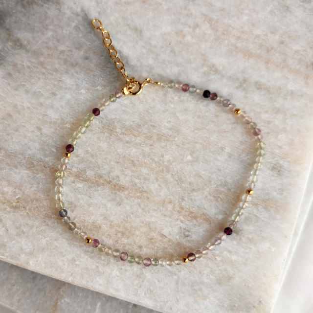 Armbånd fluorit sølv fg. 17+2cm