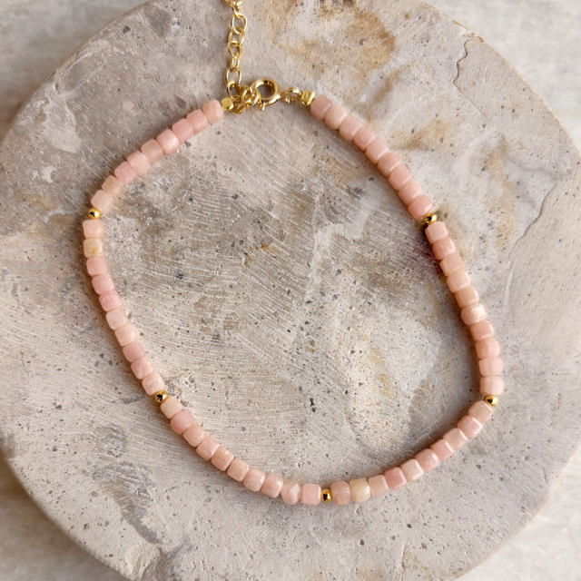 Armbånd pink opal sølv fg. 17+2cm