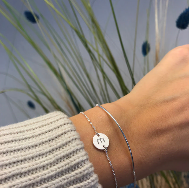 #TagMe rund E sølv m/kæde17cm