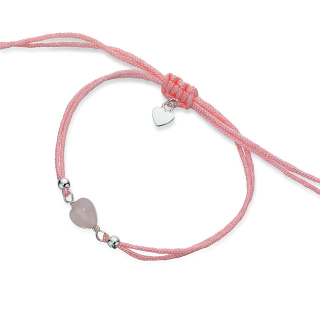 Armbånd synt. rosa opal/nylon snor m. sølv