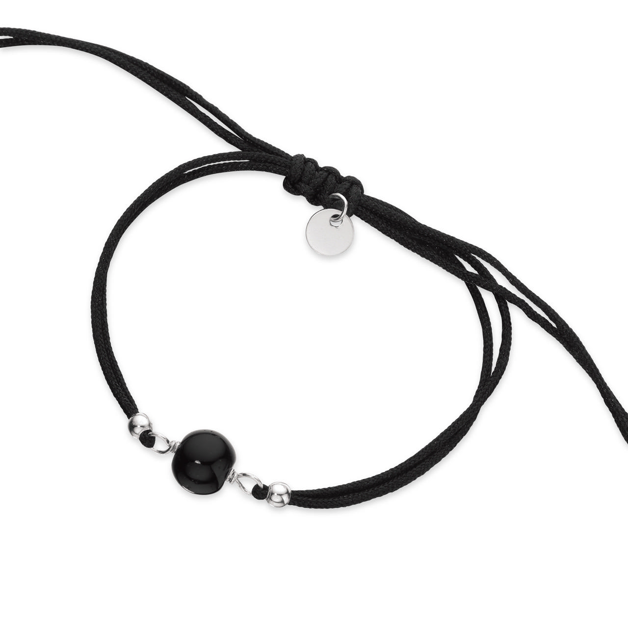 Armbånd synt. sort agat/nylon snor m. sølv