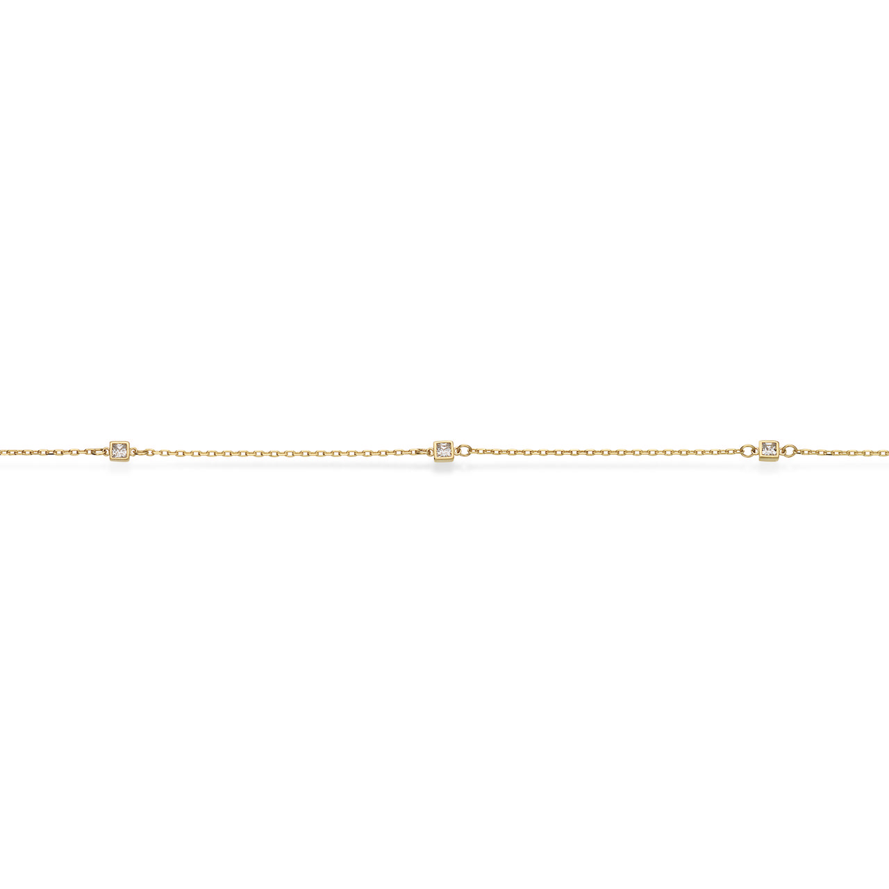 Ankelkæde square cubic zir. 23+3cm 8 kt