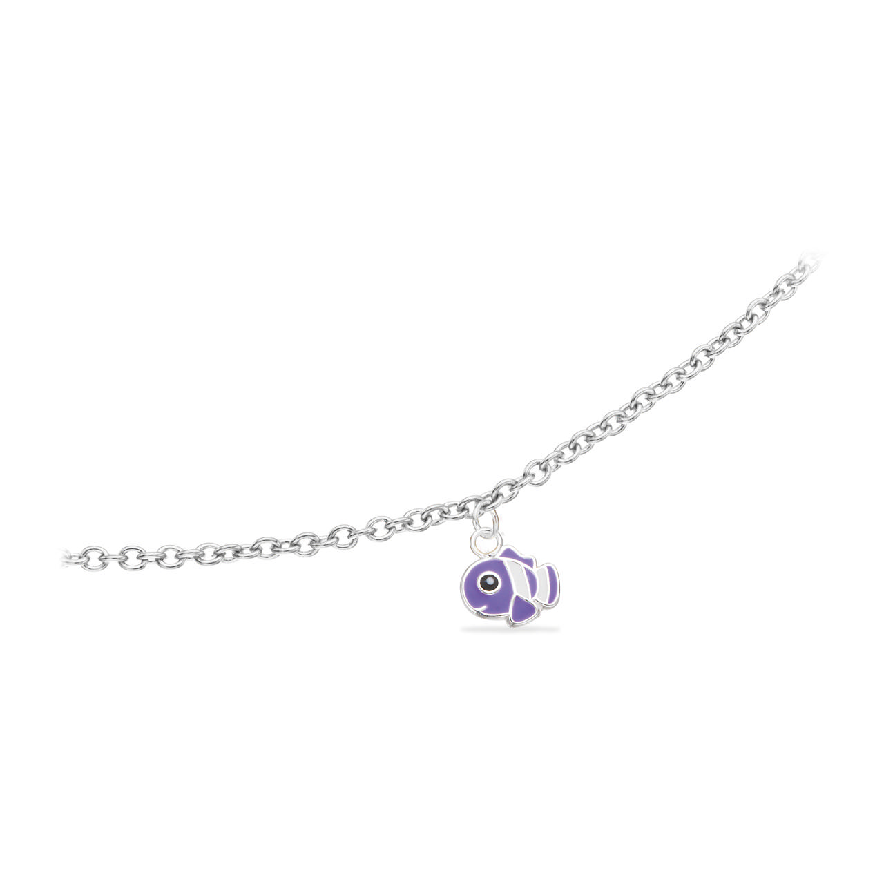 *Girls armbånd lilla fisk sølv 14+2 cm.