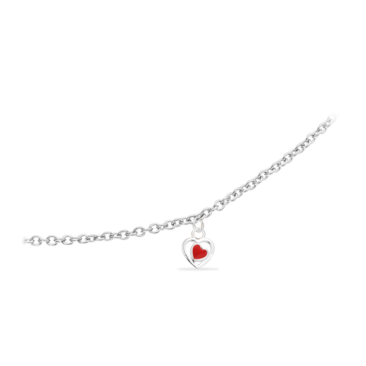 *Girls armbånd rødt hjerte sølv