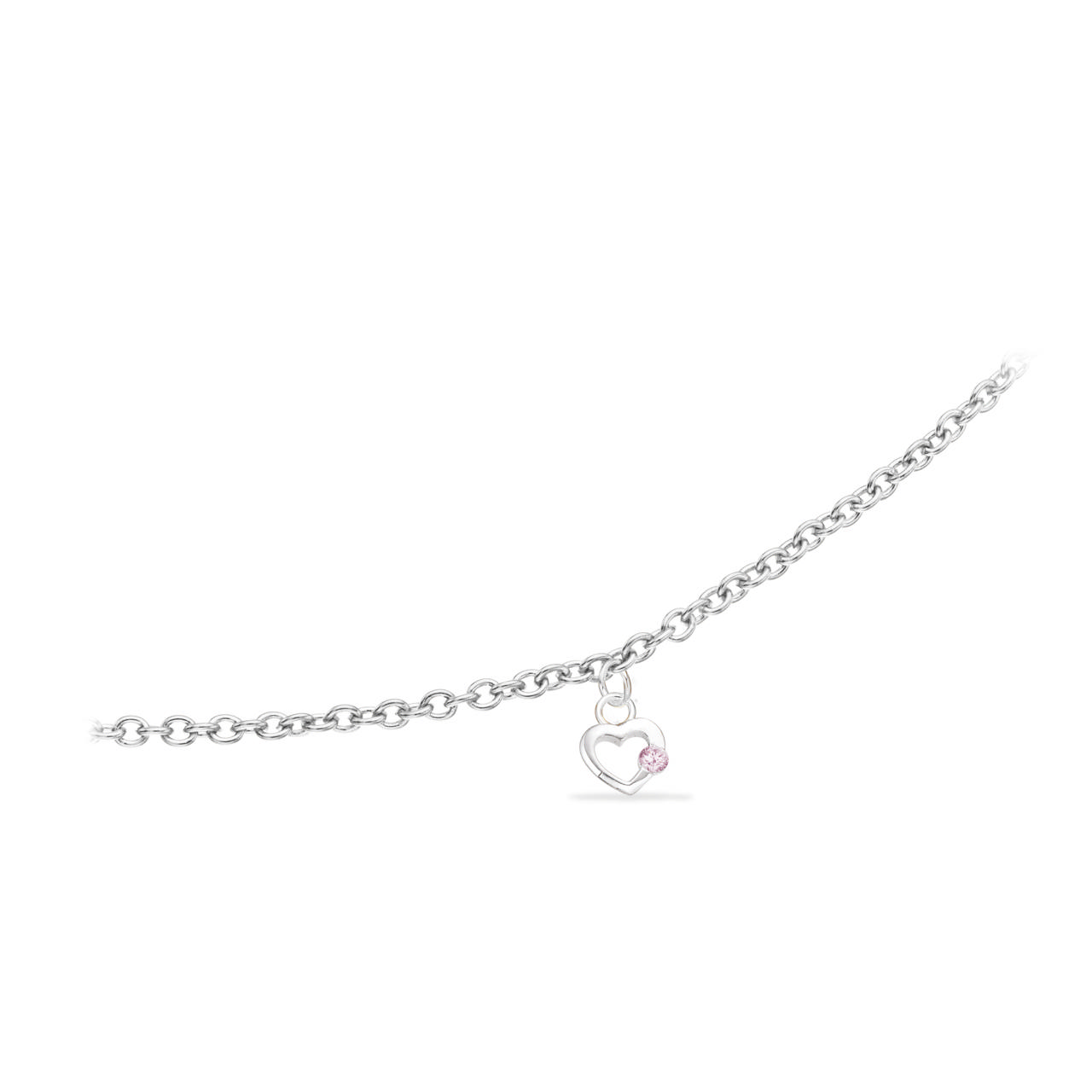 *Girls armbånd hjerte lyserød cubic zir. sølv