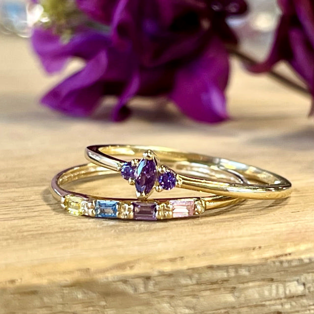 Ring baguette mulitcolor cubic zir. 8 kt.