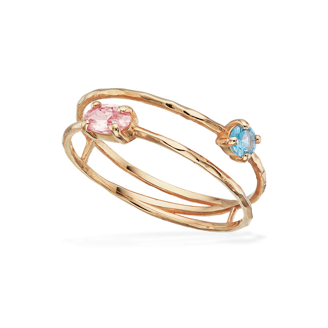 Ring 2 rk. multicolor cubic zir. 8 kt.