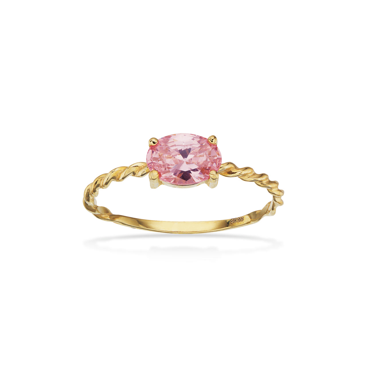 Ring snoet rosa cubic zir. 8 kt.