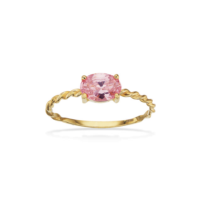 Ring snoet rosa cubic zir. 8 kt.