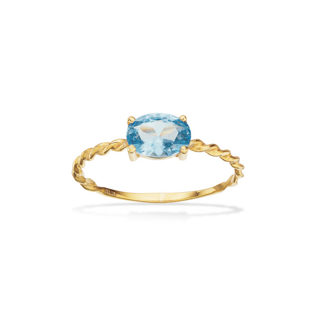 Ring snoet aqua cubic zir. 8 kt.