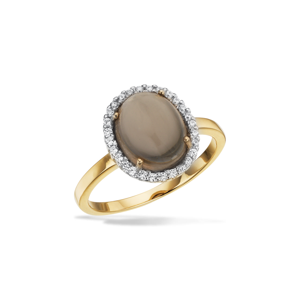 Ring roset smokey quartz/cubic zir. 8 kt.