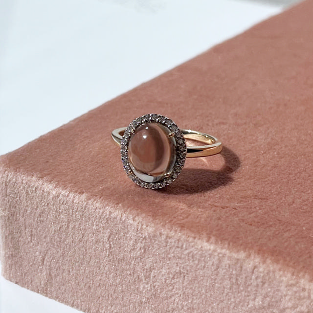Ring roset smokey quartz/cubic zir. 8 kt.