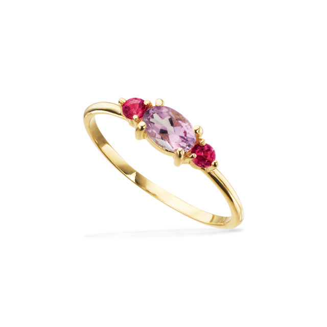 Ring ametyst/pink topas 8 kt.
