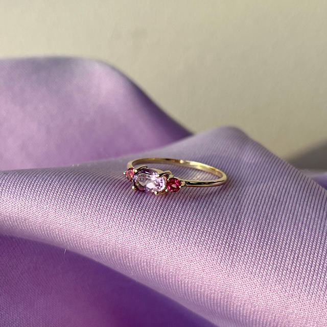 Ring ametyst/pink topas 8 kt.