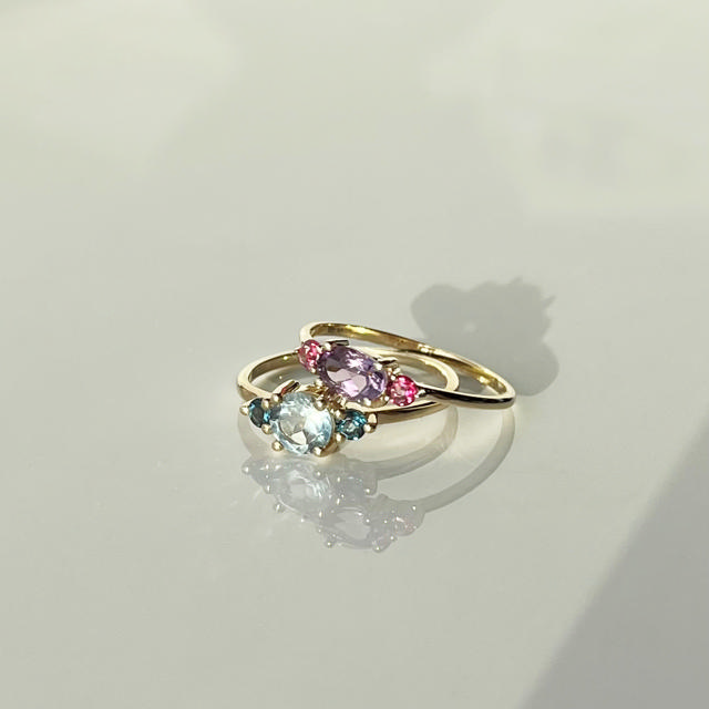 Ring ametyst/pink topas 8 kt.