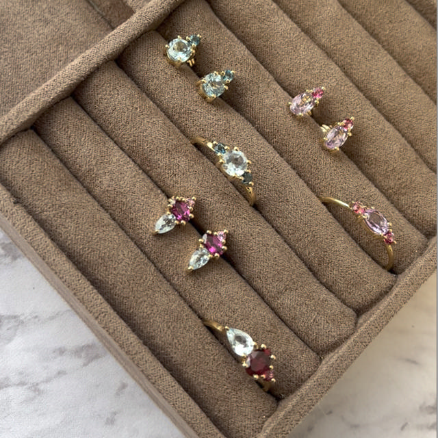 Ring ametyst/pink topas 8 kt.