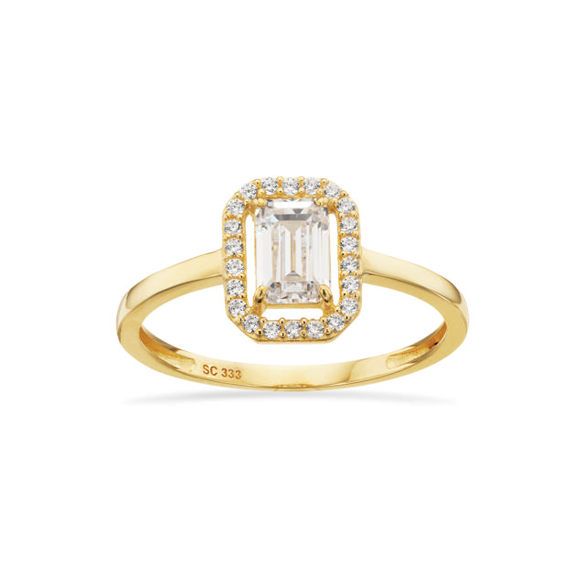 Ring baguette cubic zir. 8 kt.