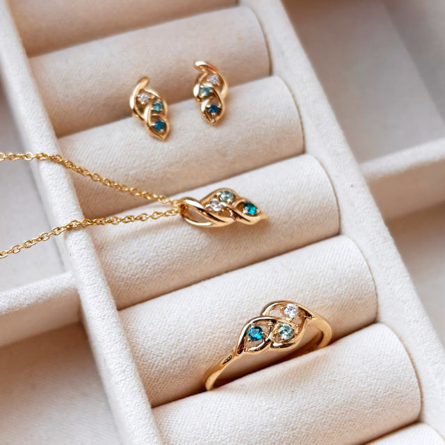 Ring turkis/sky blue/ hvid cubic zir. 8 kt.