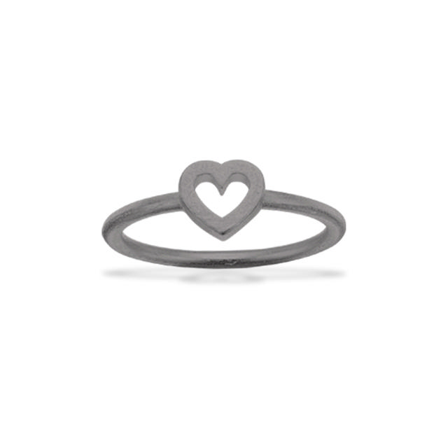 Ring hjerte sølv sort rh.