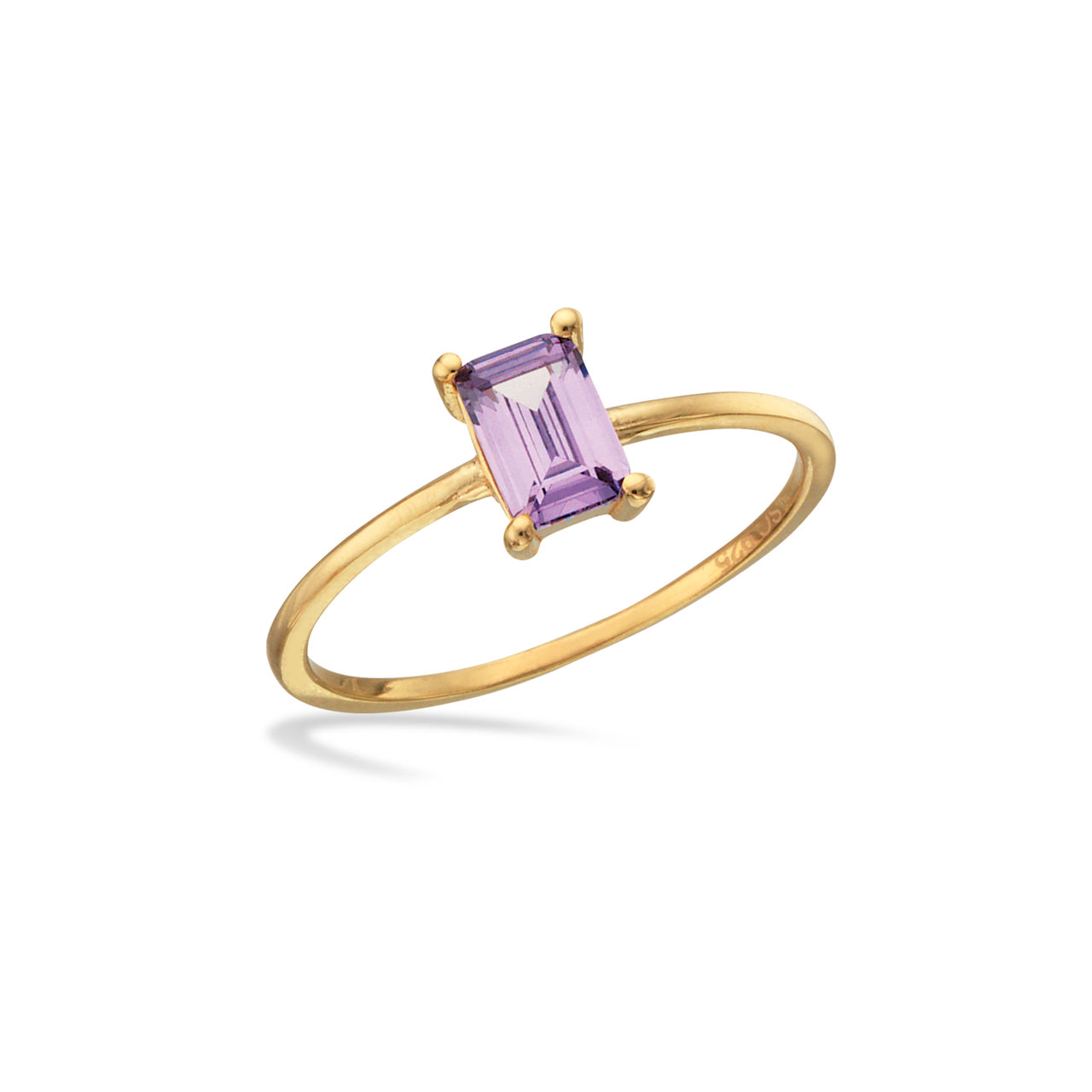 Ring purple baguette zir. 925 goldplated