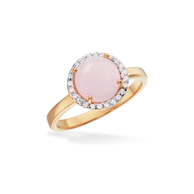 Ring syn. rosa quartz+cubic zir. sølv fg.