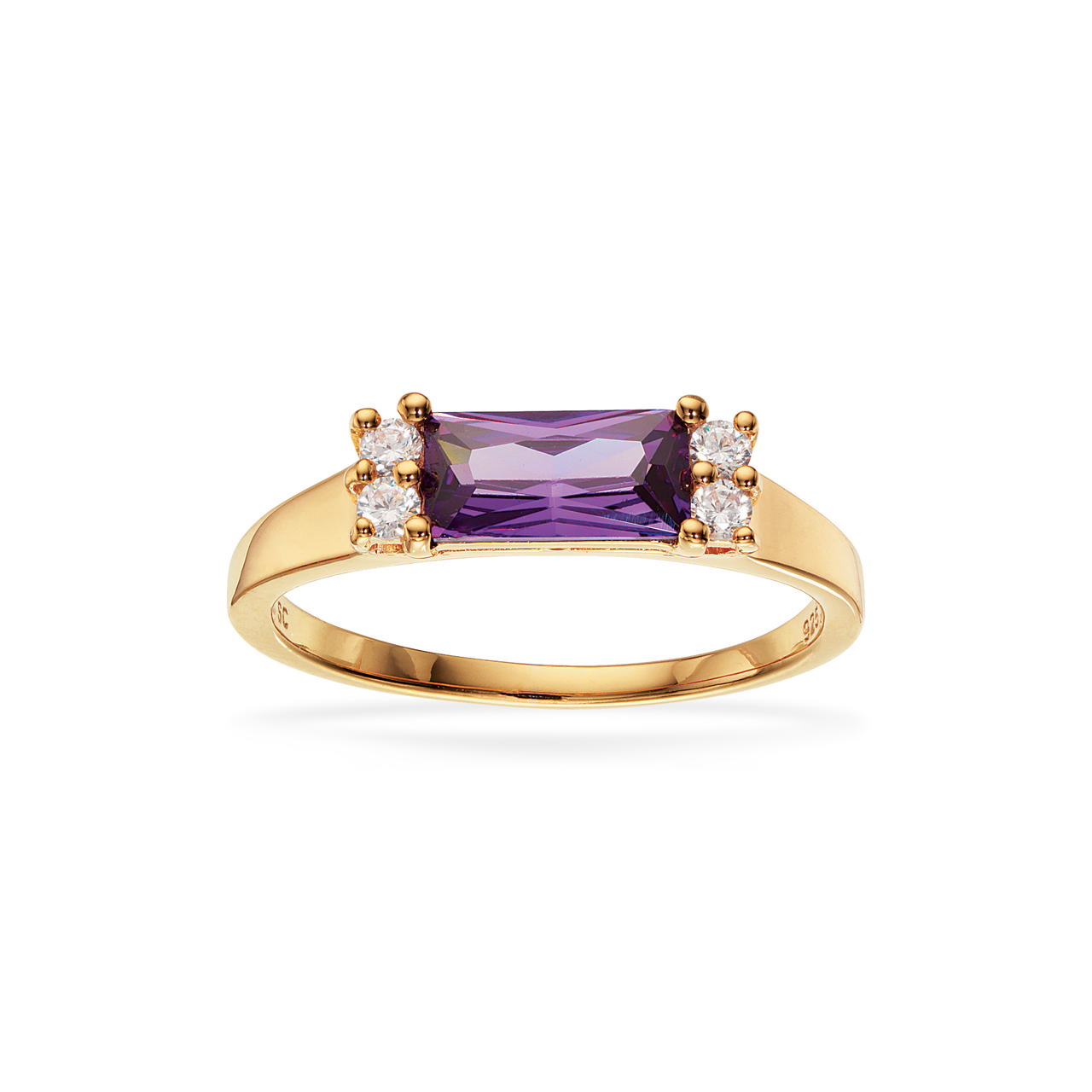 Ring purple baguette/white zir. 925 goldplated