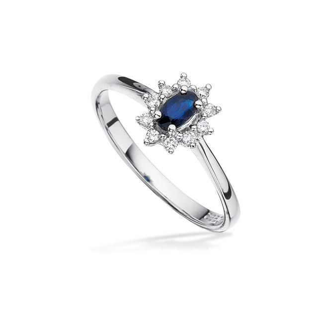 *Diana ring roset 0,11 H-W/SI-safir 14 kt.