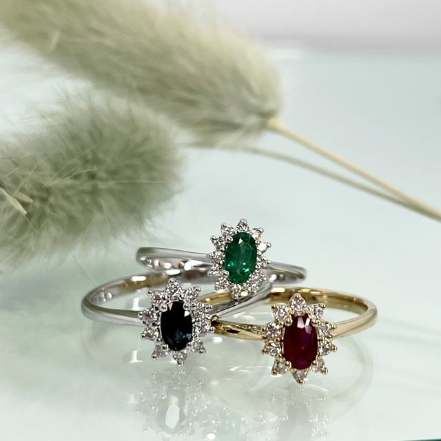 *Diana ring roset 0,11 H-W/SI-safir 14 kt.
