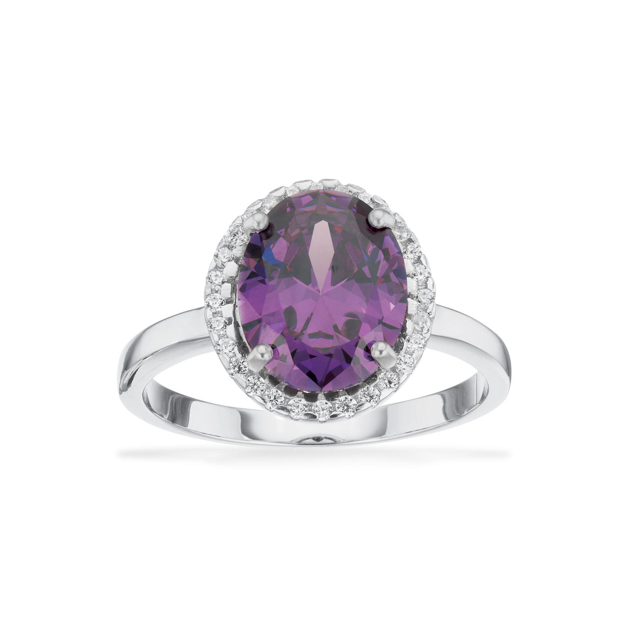 Ring syn. ametyst +cubic zir. sølv rh.