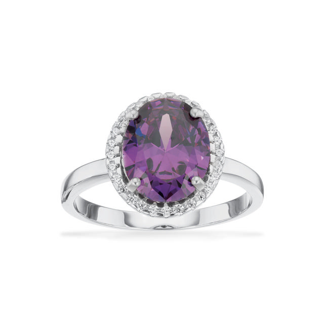 Ring syn. ametyst +cubic zir. sølv rh.