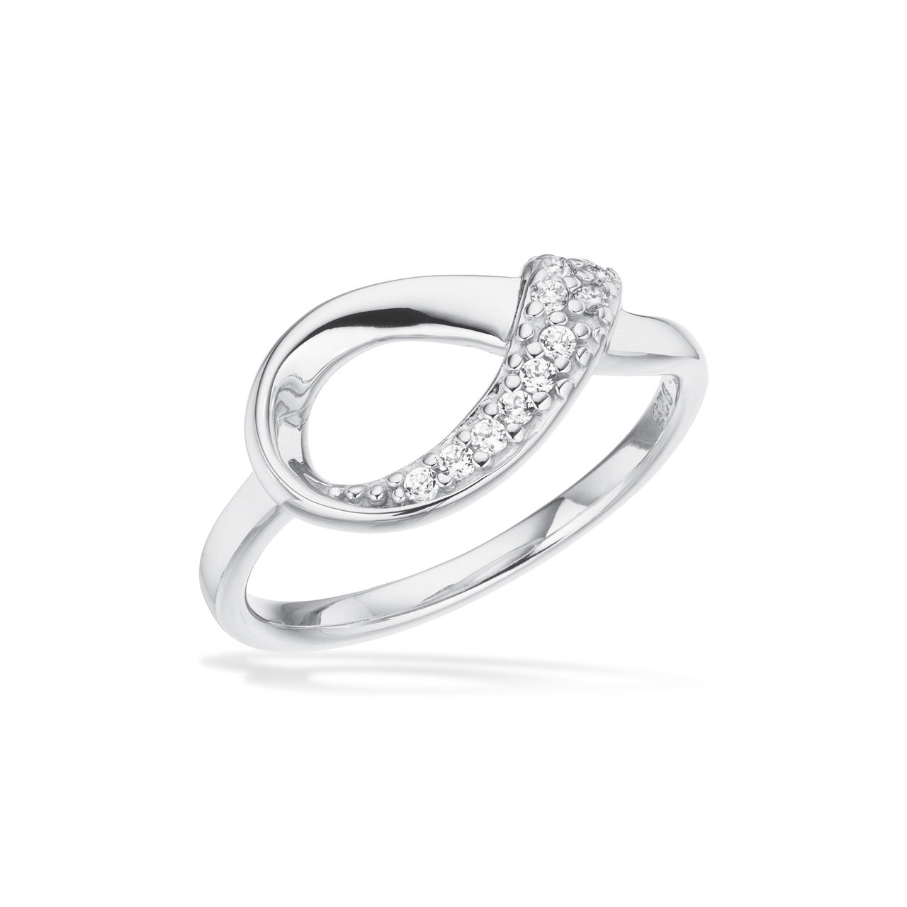Ring cubic zir. sølv rh.