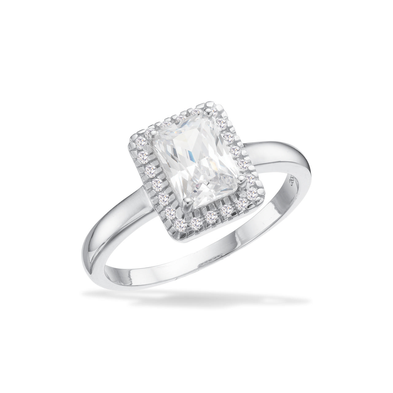 Ring roset hvid cubic zir. sølv rh.