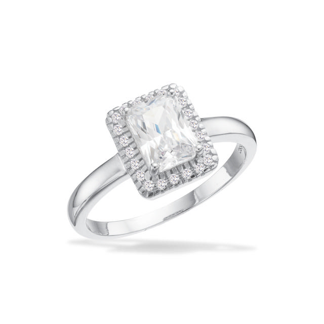 Ring roset hvid cubic zir. sølv rh.