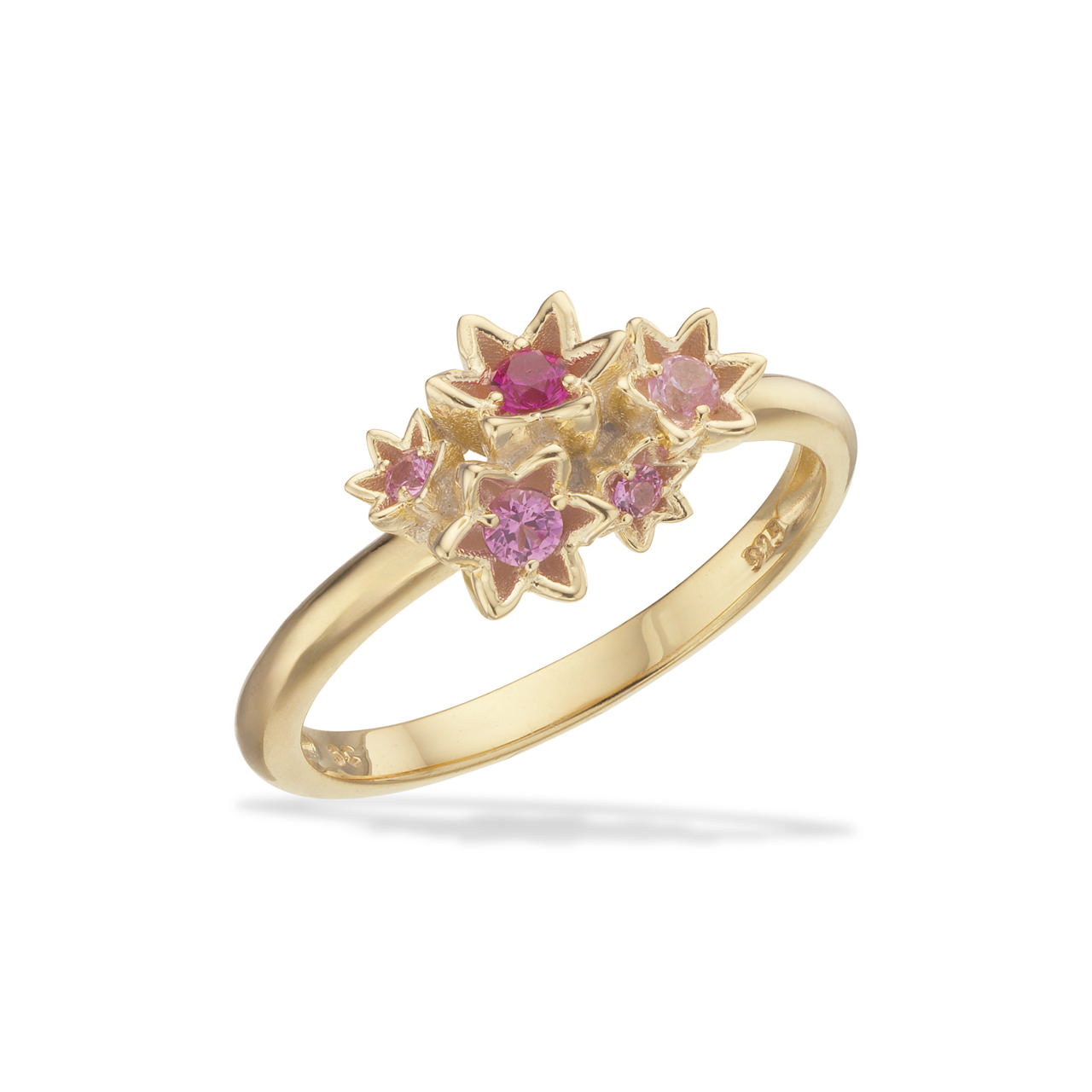 Ring blomster rosa cubic zir. sølv fg.