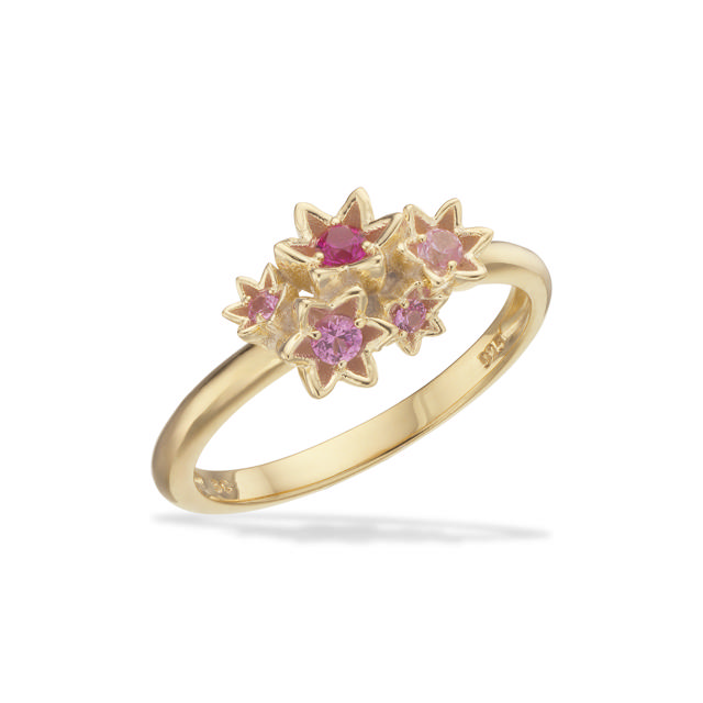 Ring blomster rosa cubic zir. sølv fg.