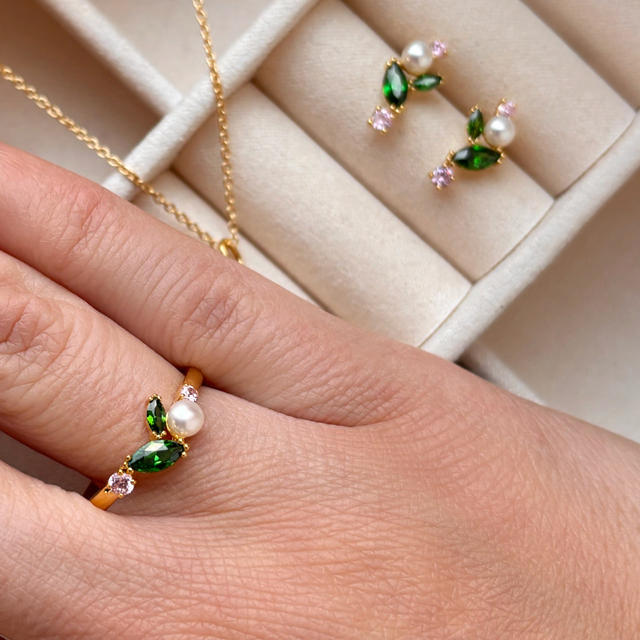 Ring fkp. rosa+grøn cubic zir. sølv fg.