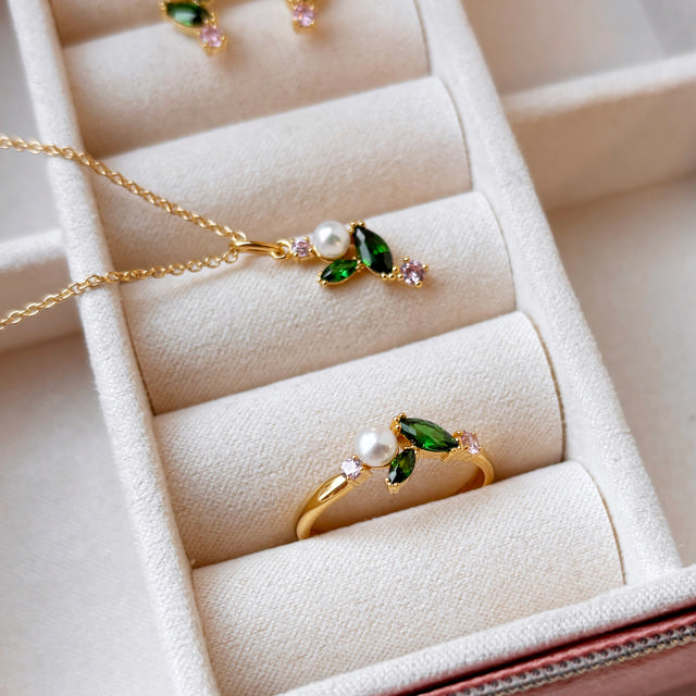 Ring fkp. rosa+grøn cubic zir. sølv fg.