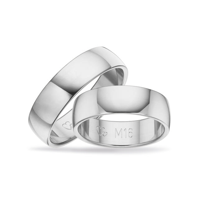 Hjerteringe 6 mm. 14 kt. hvidguld