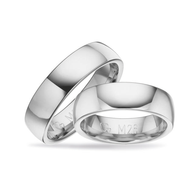 Hjerteringe 6 mm. 14 kt. hvidguld