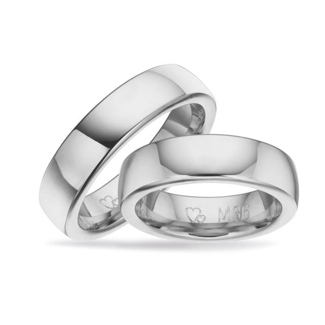 Hjerteringe 6 mm. 14 kt. hvidguld