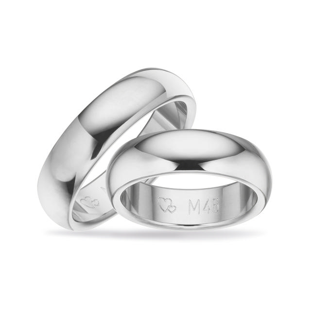 Hjerteringe 6 mm. 14 kt. hvidguld