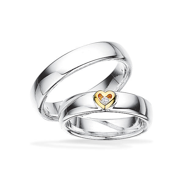 Hjerteringe sølv/14 kt. hjerte 0,02 G-TW/SI