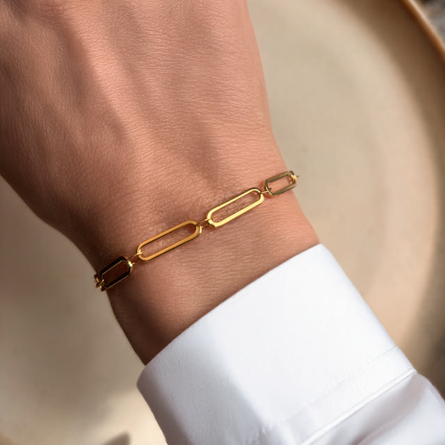 *Molly armbånd longlink stål guldf. 17+2 cm