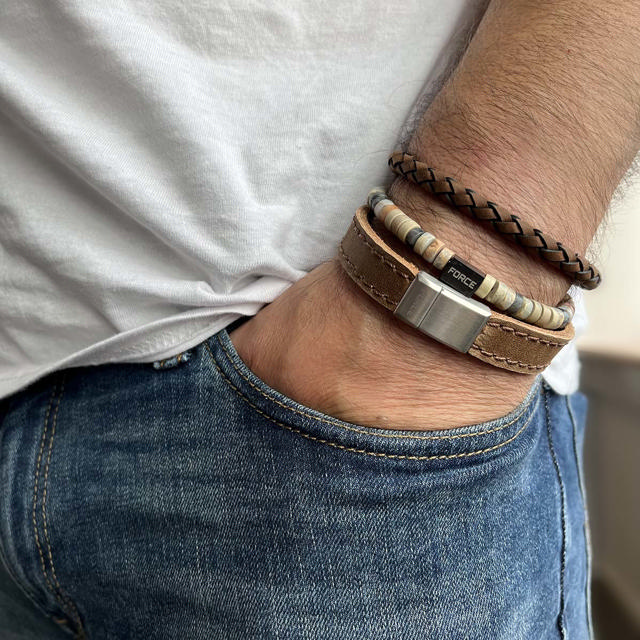 Bracelet brown braided leather
