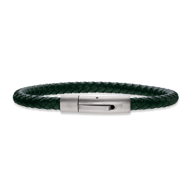 Bracelet green braided leather