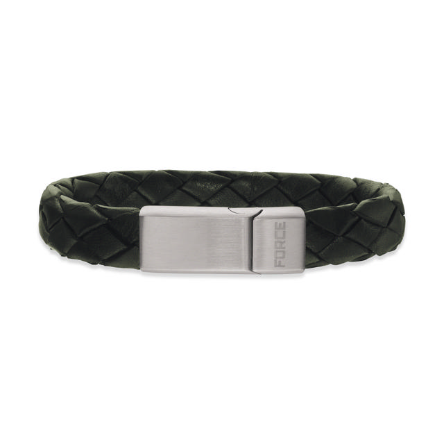 Bracelet green braided leather