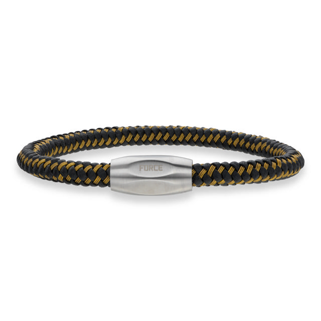 Bracelet yellow cable / black leather 23 cm