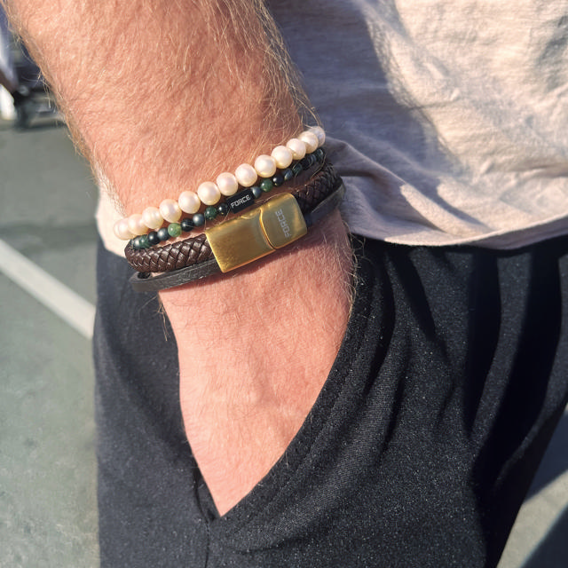 Bracelet brown leather goldplated lock