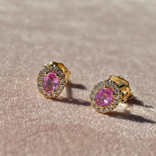 Diana ørepynt roset 0,10 H-W/SI-pink safir 14 kt